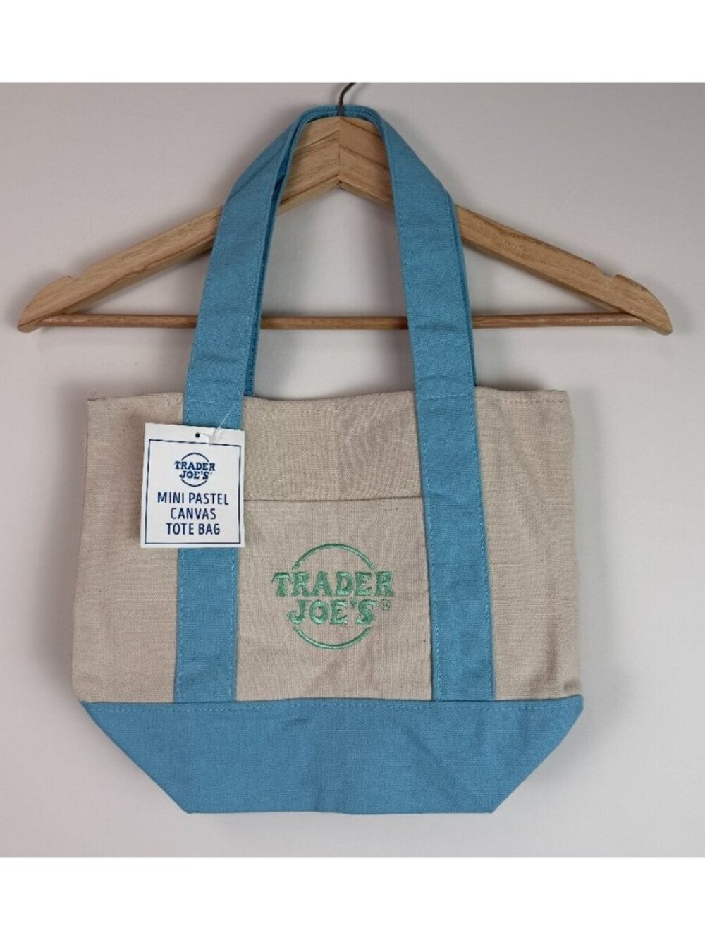 Trader Joe’s Mini Pastel Canvas Tote Bag Limited Edition Blue